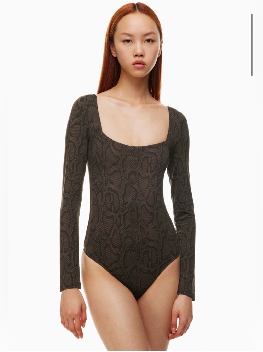 BabatonSquare Neck Long Sleeve Snakeskin Thong Bodysuit Size Large